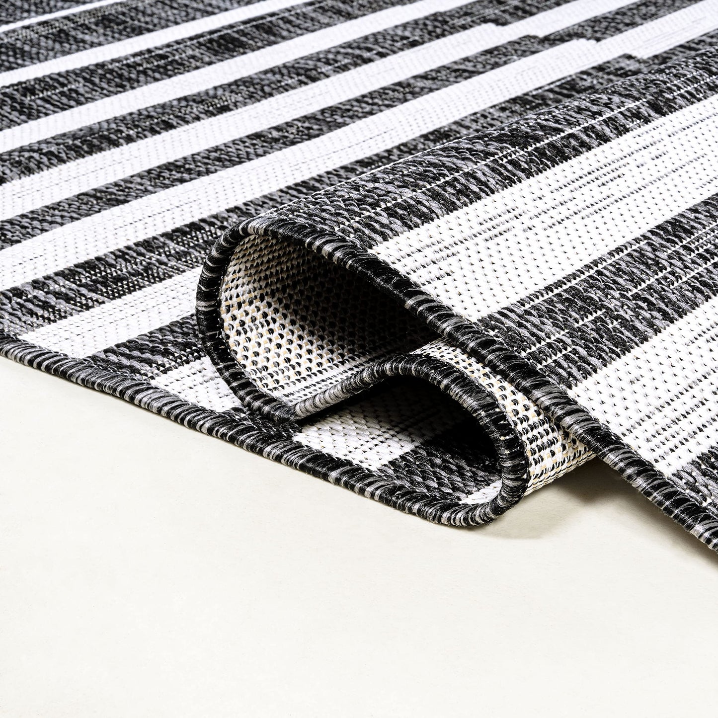 JONATHAN Y Offset Stripe Indoor Outdoor Runner Rug 2X10 Black/Ivory, Sukie Modern for Backyard, Patio, Porch, Easy-Cleaning, High Traffic, Pet-Friendly, Non-Shedding (SMB133F-210)