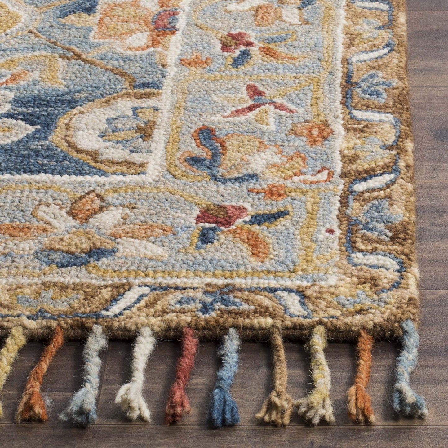 SAFAVIEH Area Rug 8x10 - Aspen Collection - Large - Grey & Navy, Handmade Wool, Boho Braided Tassel Design, Ideal for Living Room, Bedroom, Office, Dining Space (APN110A)