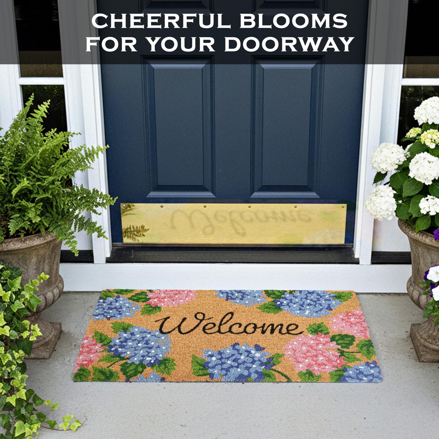 Hydrangea Door Mat 30x17 Inch, Floral Welcome Mat Coir, Spring Doormat