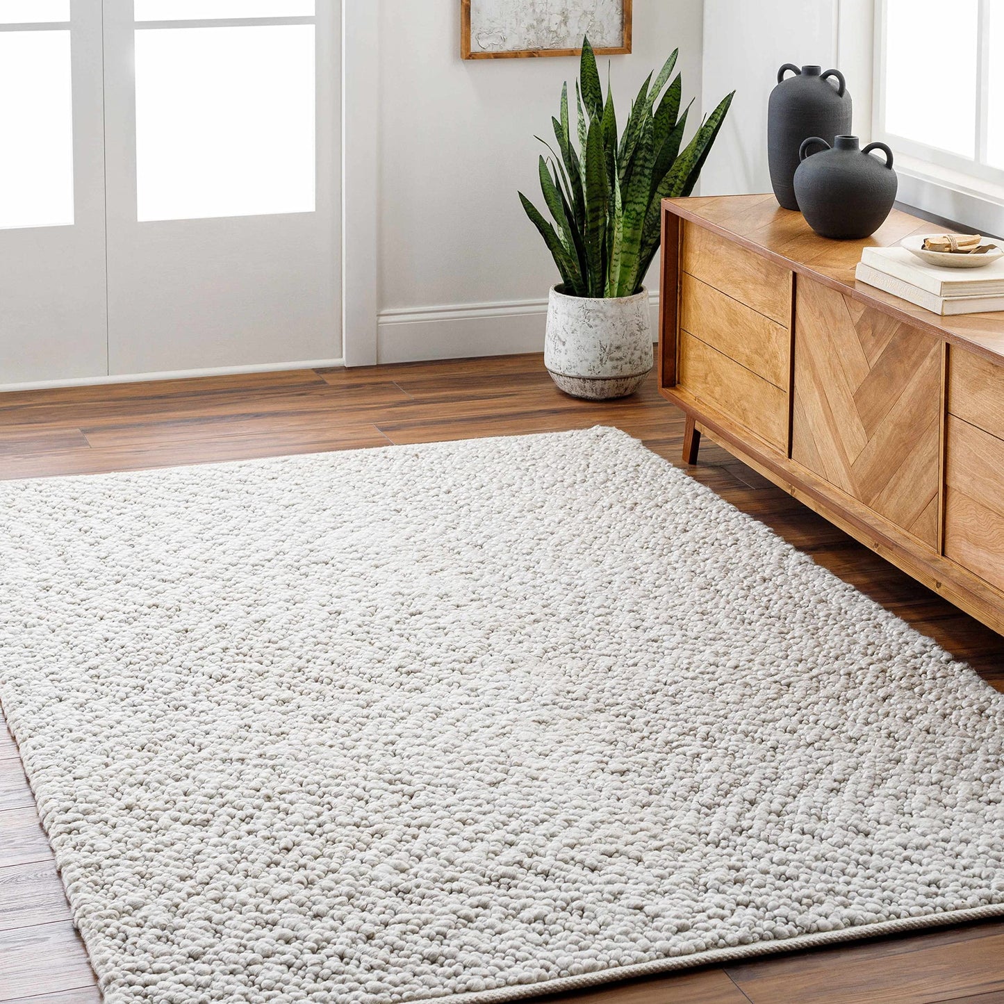 Hauteloom Oved Recycled Material Area Rug - Textured Plain Abstract - Contemporary Modern Minimalist Scandinavian Transitional - Light Gray, Nutmeg, Cloud Gray, Gray, Cream - 2' x 3'