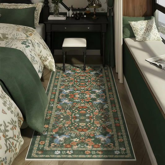 Vintage Floral Animal Rug - Non Slip Washable Low Pile Runners for Hallways - Boho Home Décor Carpet for Living Room, Bedroom, Entryway, Office (2'x6' Bird)