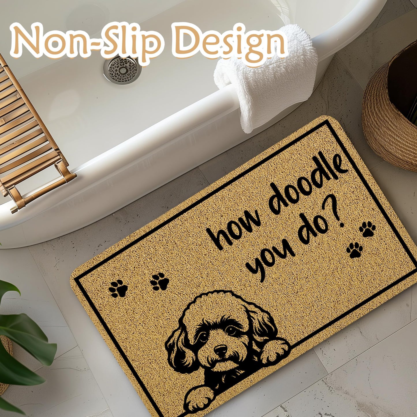 Qnhij Funny Dog Door Mat, How Doodle You Do Doormat，Dogs Gifts Door Mat for Porch Outside Inside Outdoor Indoor Entrance, Goldendoodle Dog Gifts Bath Rug, 17x30 Inches
