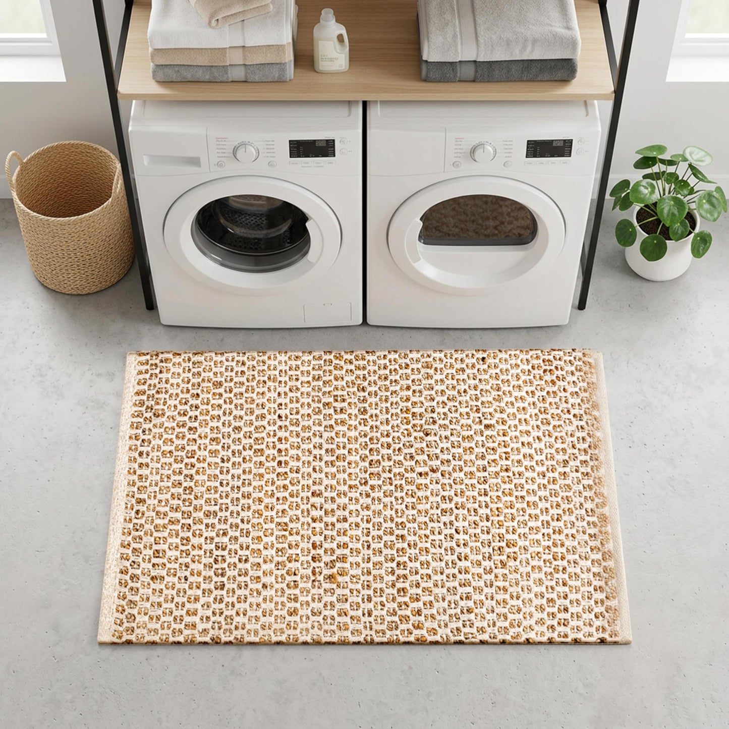 Jute Cotton Hand Woven Rug 2x3 Feet - Natural, Farmhouse Boho Neutral Fiber Floor Rugs Ideal for Entryway, Kitchen, Bedroom, Nursary Room | Beige Reversible Small Area Door Mat for Indoor Outdoor Use