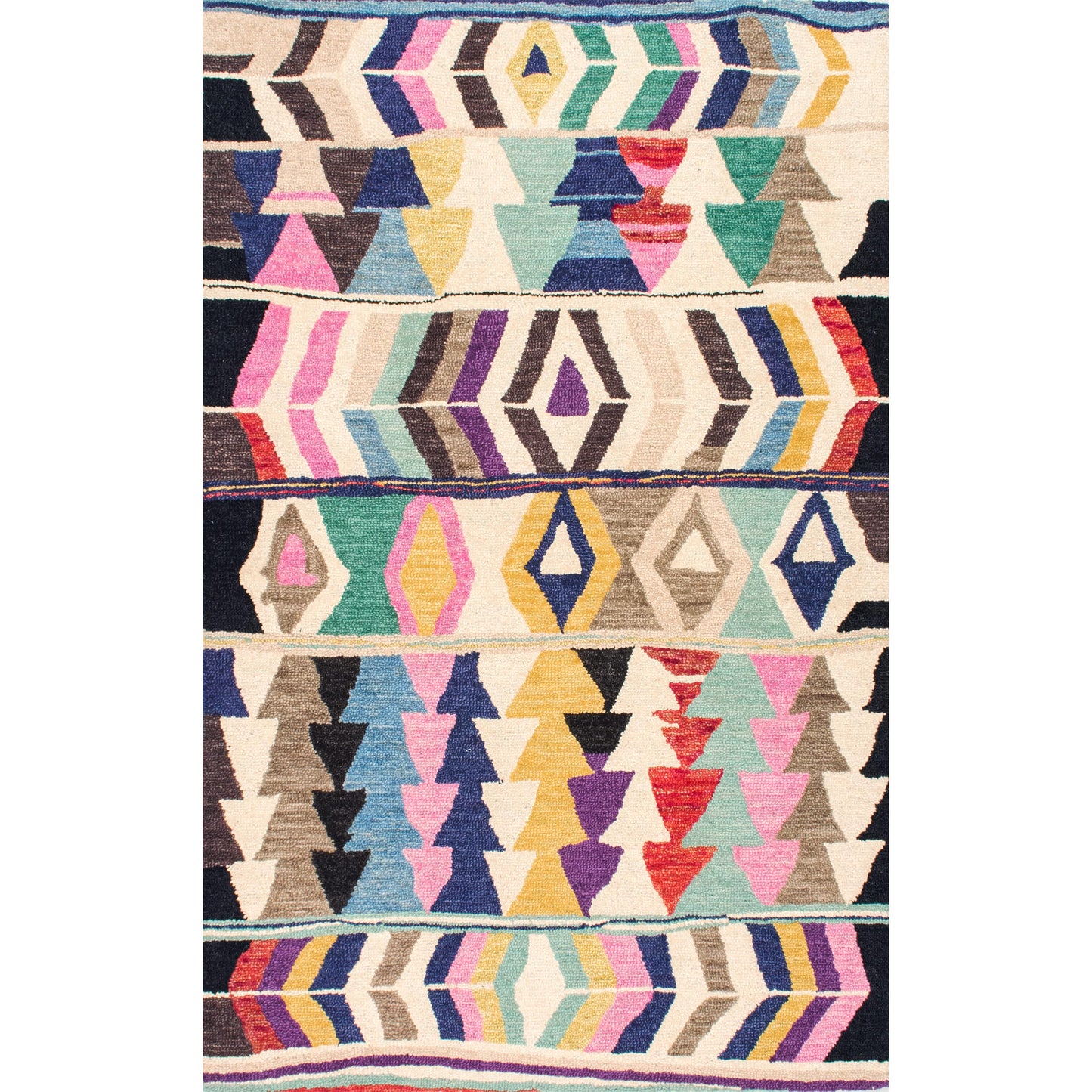 Nuloom Ofelia Handmade, Multicolor/Black, 4' x 6', Geometric, Wool, Soft and Cozy, High Traffic, Stain Resistant, Easy Clean, Durable Runner for Bedroom, Living Room, Dining, Den, Foyer