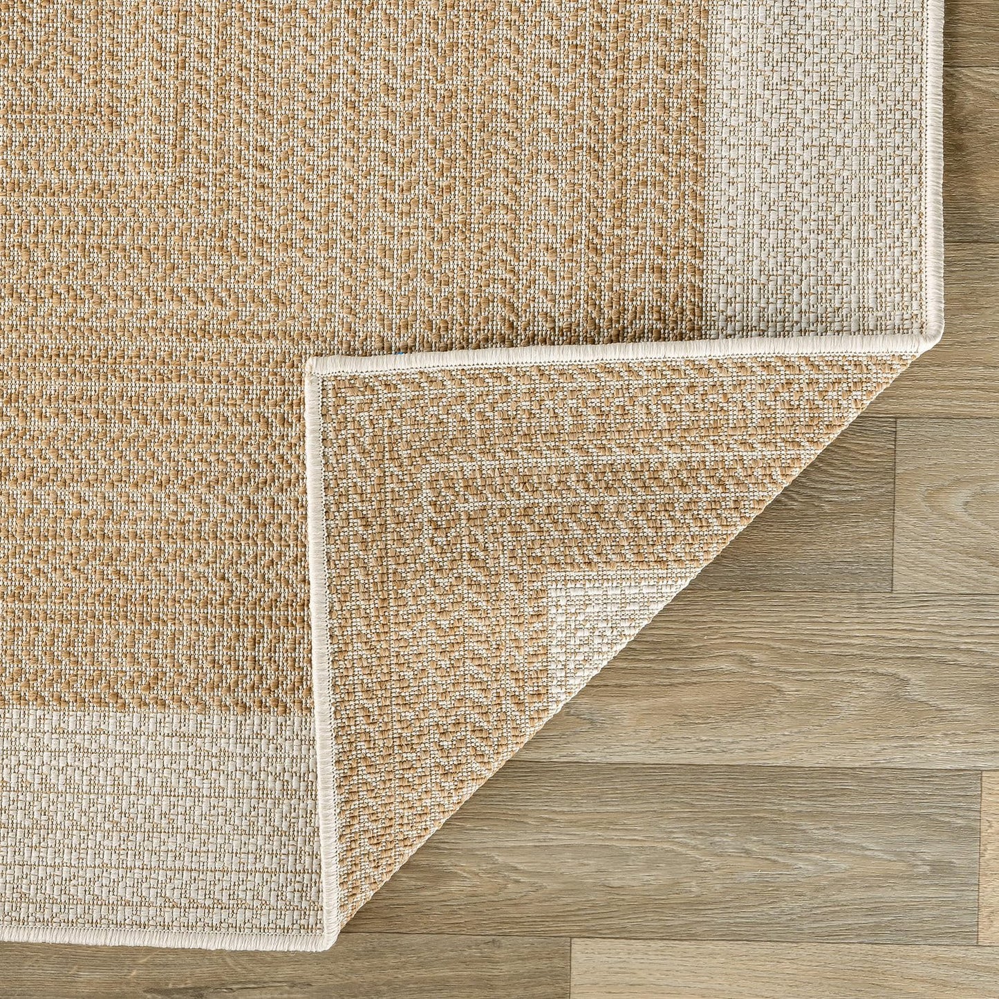 Rugshop Natural Braided Geometric Reversible Weather Resistant Indoor/Outdoor Area Rug, for Patio, Balcony and Living Room, 5' x 7'