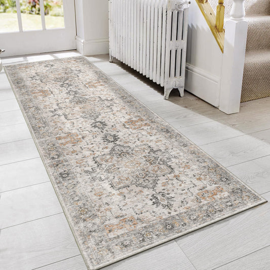 GENIMO Runner Rug 2x5 Non Slip Machine Washable Vintage Hallway Runner Kitchen Rug, Low Pile Lightweight Rugs for Entryway, Hallway, Kitchen and Corridor, Light Taupe Brown