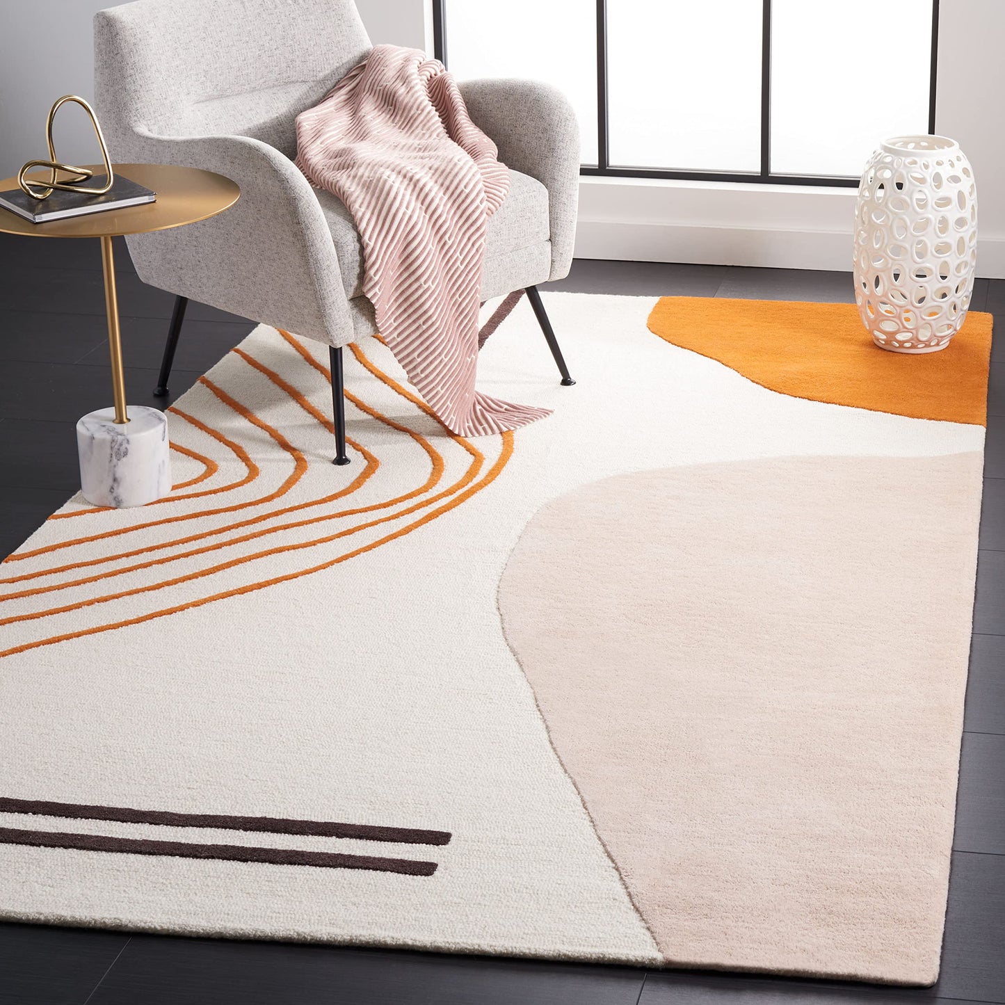 SAFAVIEH Area Rug 8x10 - Rodeo Drive Collection - Large - Ivory & Rust, Handmade Wool, Mid-Century Modern Design, Ideal for Living Room, Bedroom, Office, Dining Space (RD860P)