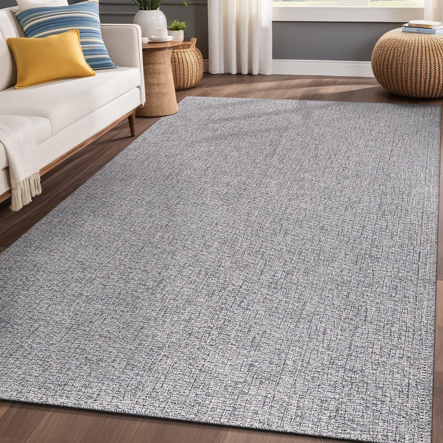 Luul Home Easy Jute Rugs 5x7 Gray Color Living Room Indoor Outdoor Area Rug for Farmhouse Patio and Kitchen Rug High Traffic Washable Easy to Clean Solid Boho Woven Design Outside Carpet (5 x 7)
