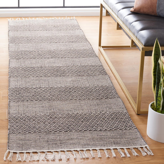 SAFAVIEH Montauk Collection Runner Rug - 2'3" x 16', Ivory & Anthracite, Handmade Flat Weave Boho Farmhouse Cotton Tassel Fringe, Ideal for High Traffic Areas in Living Room, Bedroom (MTK330N)