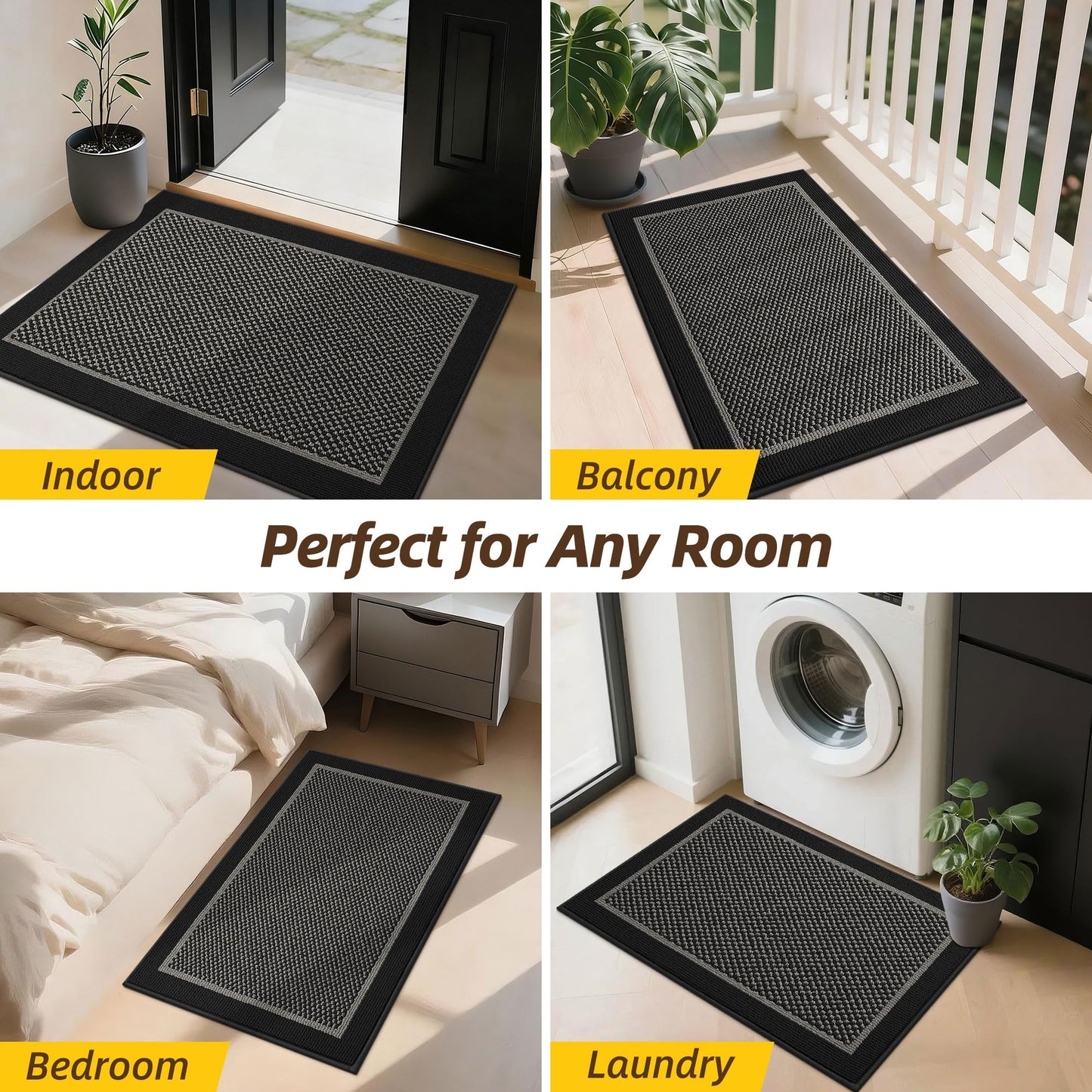 JSEI Dirt Trapper Door Mat 20"x32", Non-Slip Washable Doormats Entryway Rugs, Resist Dirt Absorbent Welcome Mat, Low Profile Floor Mats for Front Back Door and Entrance, Black