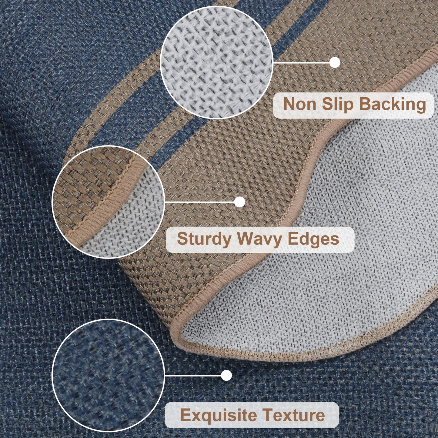 Easy Jute 3x5 Outdoor Rug Washable Non Slip Rug for Entryway Indoor Outdoor Farmhouse Neutral Scalloped Carpet for Backyard Patio Proch Living Room