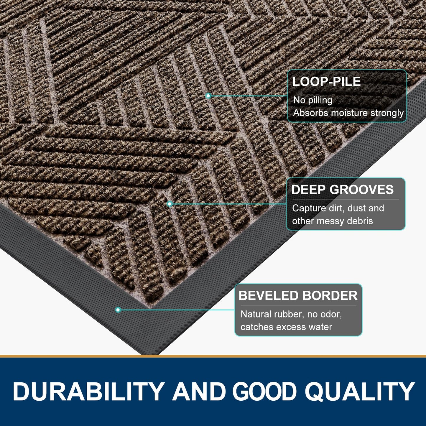 Smiry Front Door Mat Outside Entrance, Heavy Duty Sturdy Natural Rubber Doormat, Trap Dirt and Moisture, Easy Clean Low Profile Mats for Indoor Outdoor Entry, Irregular Triangle (71x34, Brown)