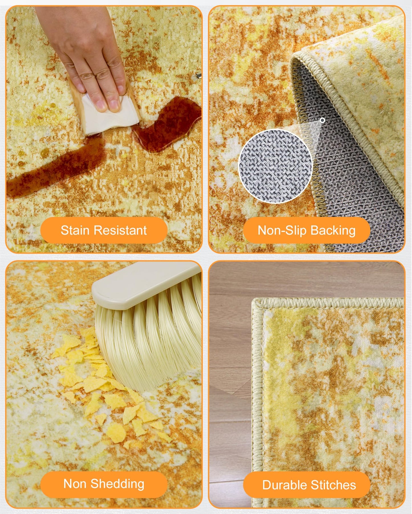 Washable Area Rug Living Room Rugs 5X7 - Neutral Modern Abstract Rugs Soft Carpet with Non Slip Backing for Under Dining Room Table, Bedroom, Home, Office, Yellow Brick
