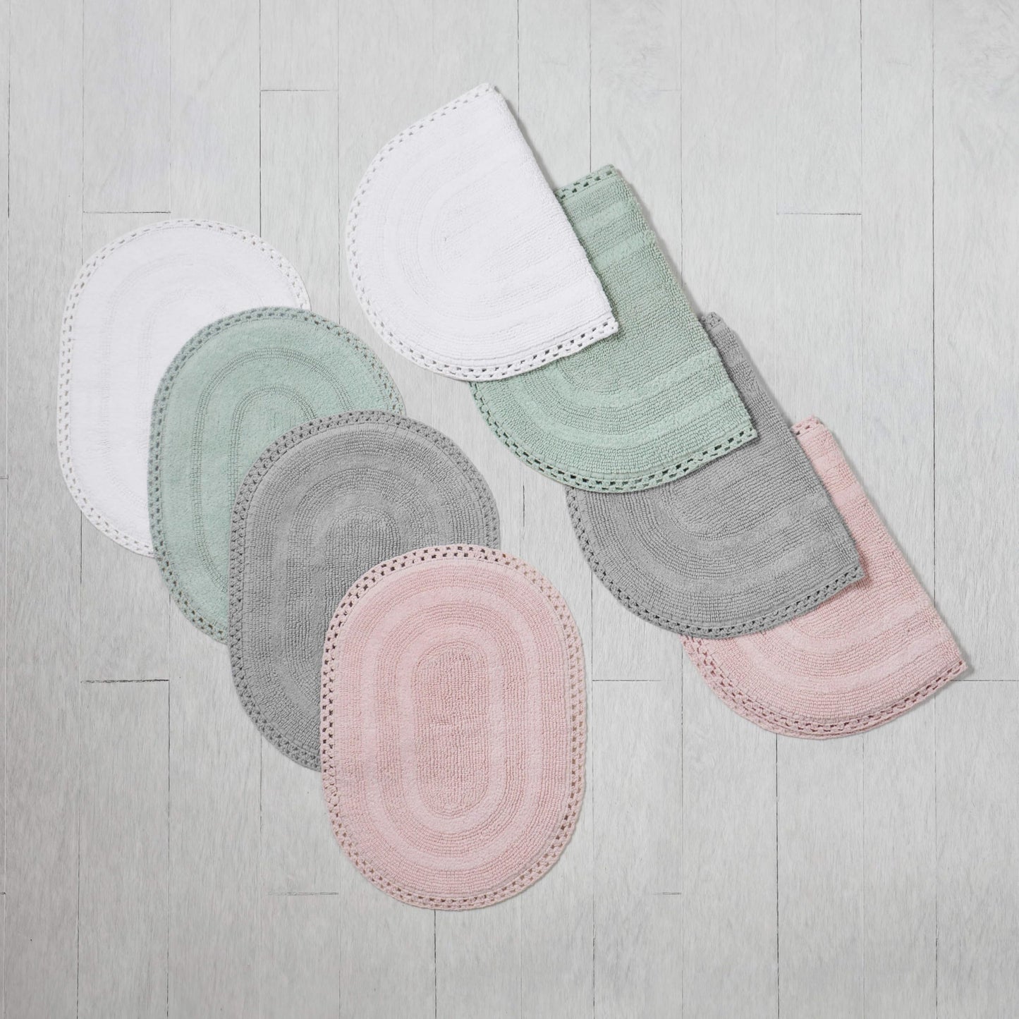 Laura Ashley Camilla 100% Cotton Oval Bath Mat with Crochet Border, Soft & Absorbent, Bright White 21" x 34" Bathroom Rug