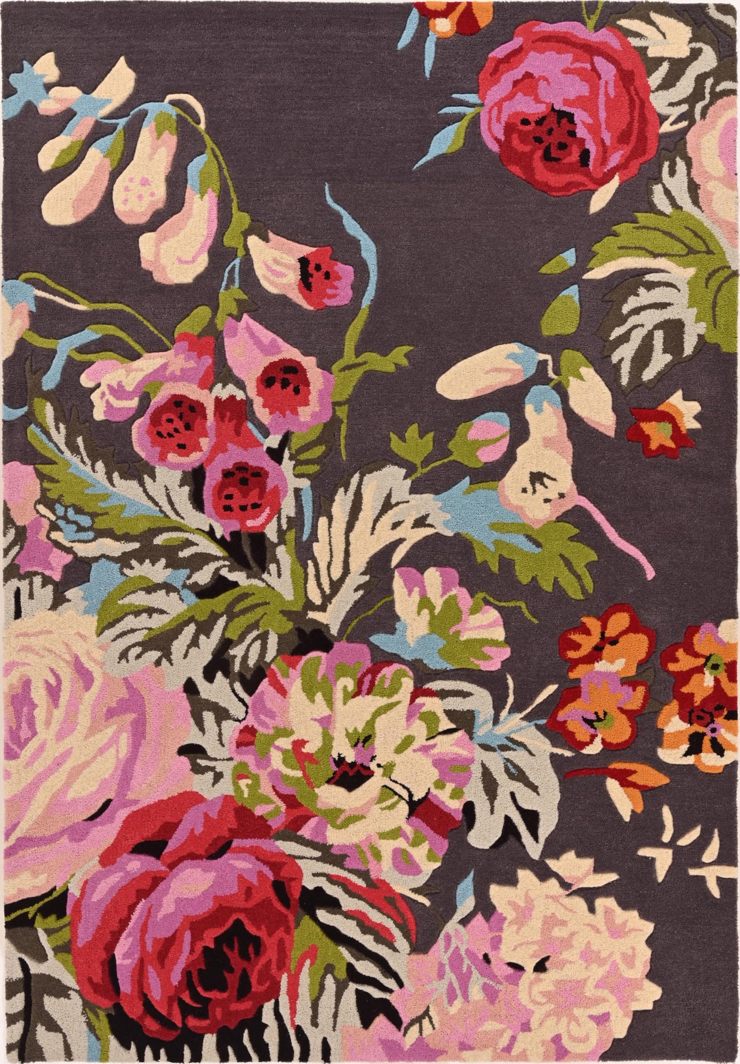 Restoration and Renovation Modern Rose Floral Wool Rug | Handmade Area Rug with Garden Colorful Flowers for Living Room Dining Room and Kitchen (Brown, 5x7 ft)