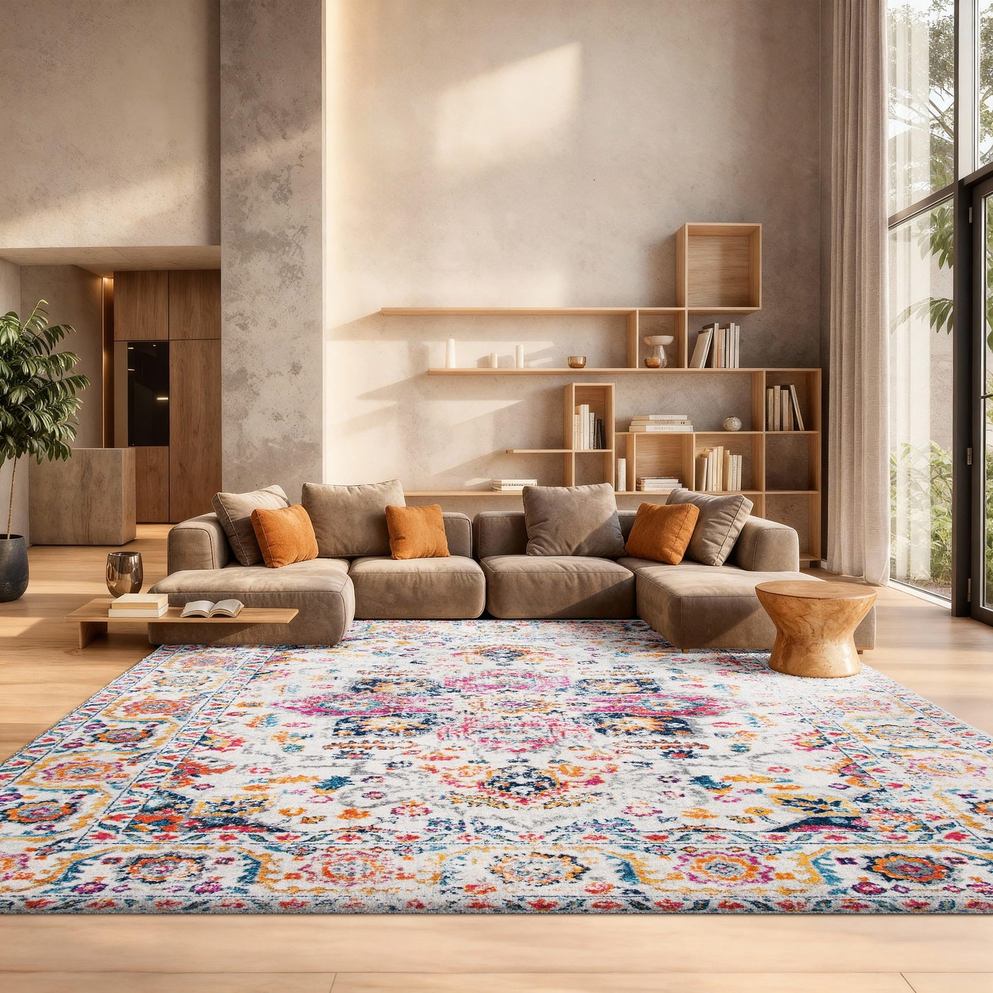 SAFAVIEH Area Rug 8x10 - Madison Collection - Large - Purple Pink Fuchsia & Ivory, Boho Chic Distressed Design, Non-Shedding & Easy Cleaning, Ideal for Living Room, Bedroom, Dining Space (MAD603R)