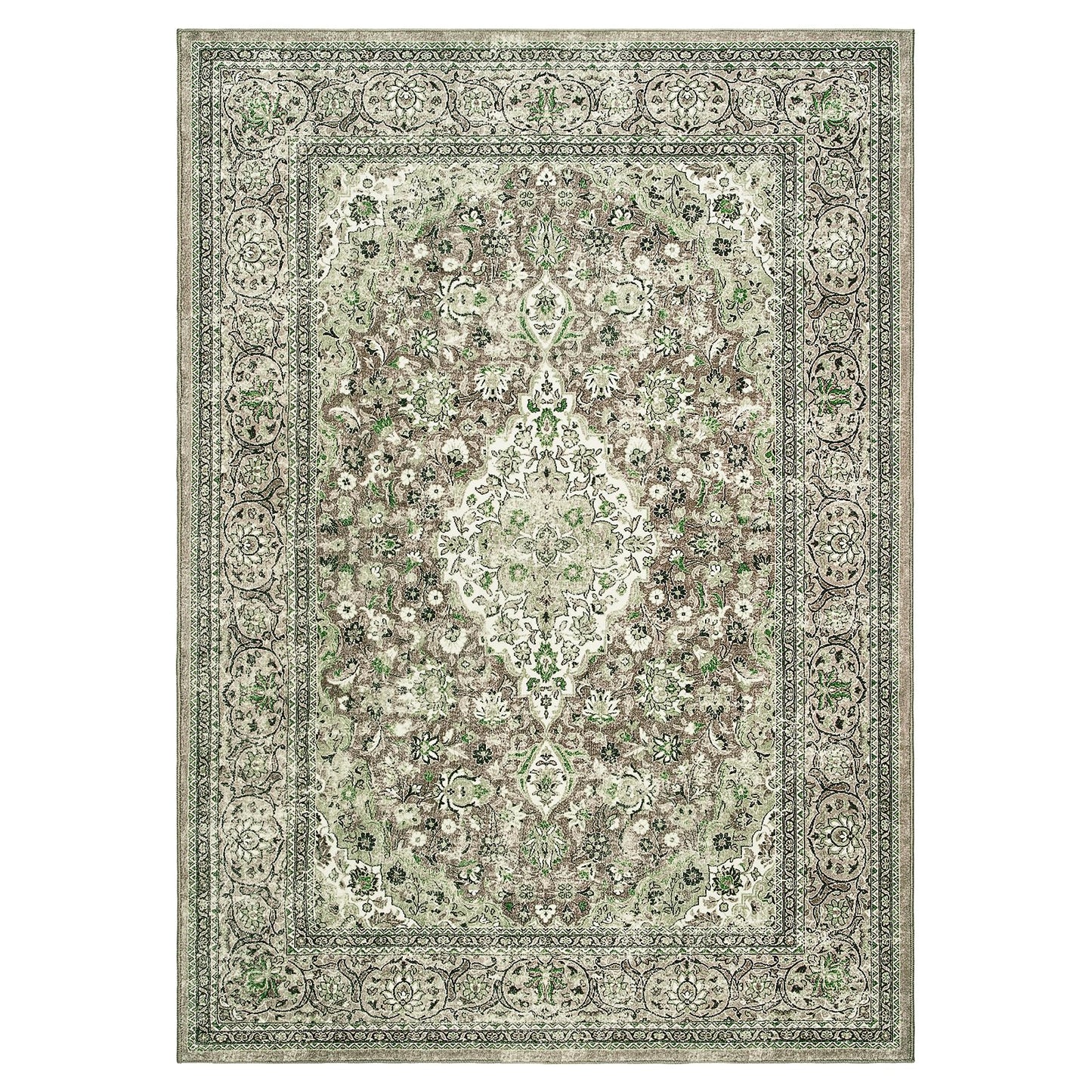 Goideal Washable Rug 4x6, Sage Green Area Rugs Non Slip, Indoor Low Pile Carpet with Rubber Backing for Living Room Kitchen Bathroom Entryway Office Bedroom