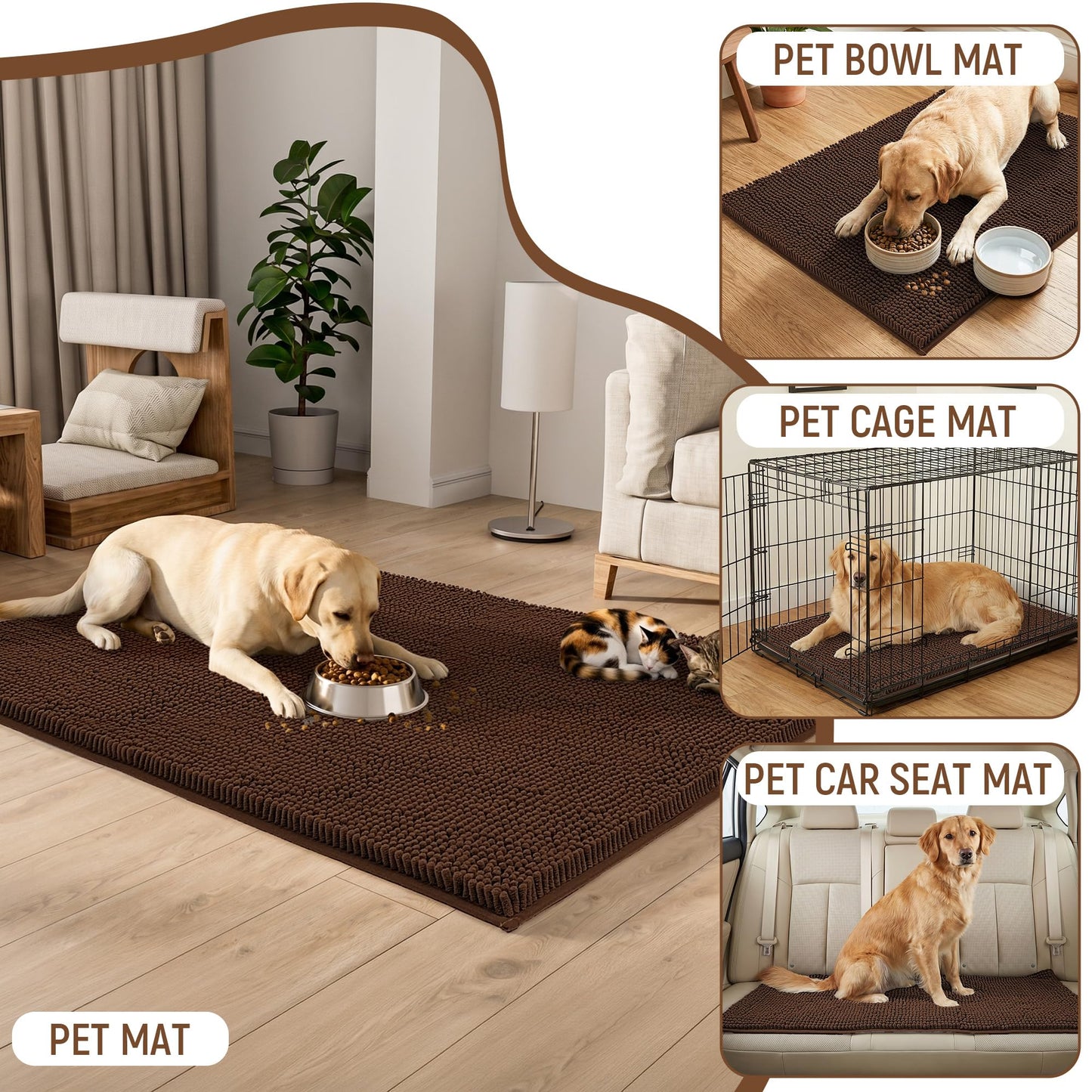 HOMEK Absorbent Dog Door Mat for Muddy Paws, 72" x 36" Chenille Indoor Mats for Entryway, Trap Dirt Front Door Mat Indoor Entrance Washable Non Slip Soft Brown