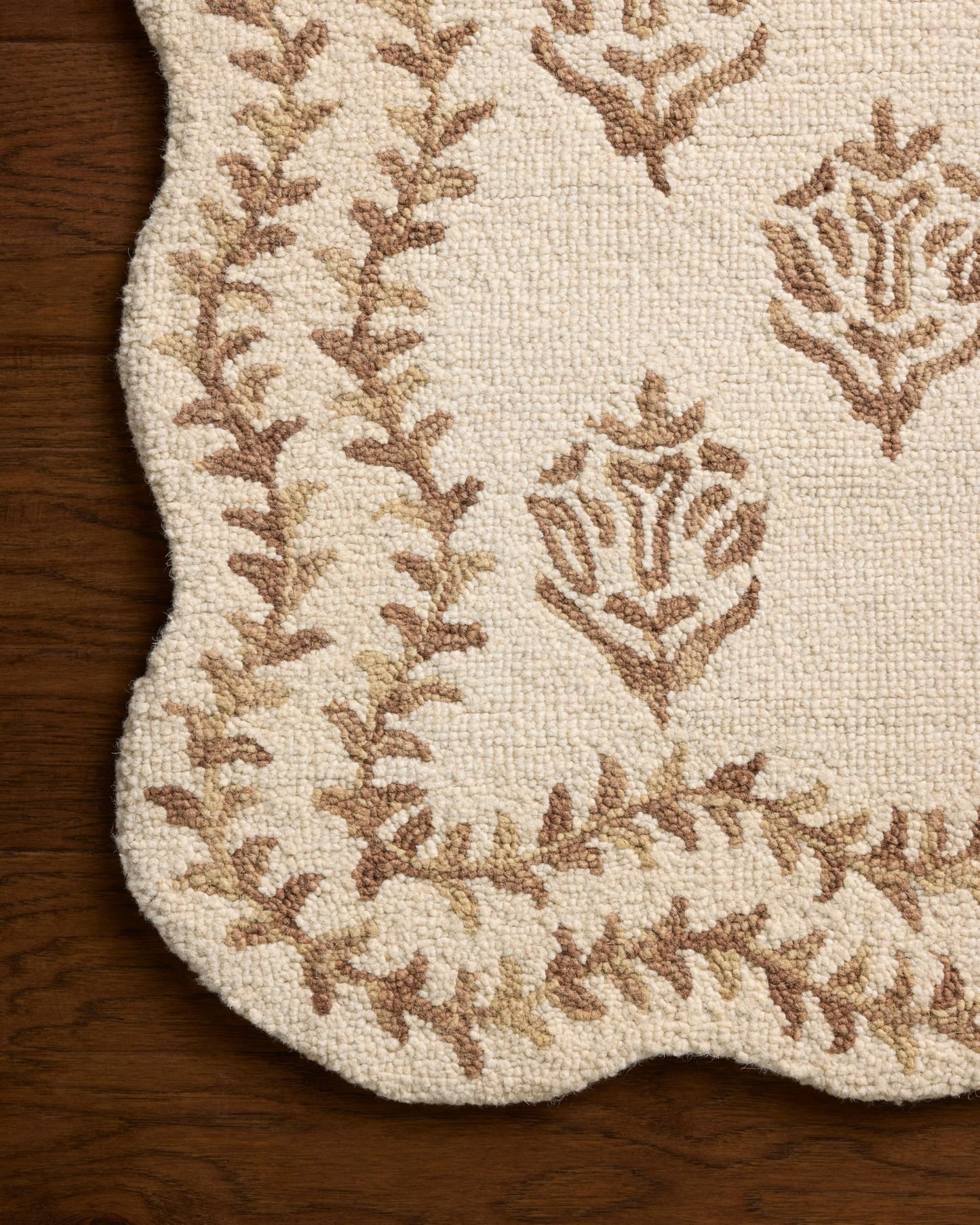 Loloi Rifle Paper Co. Lisette Collection LST-01 Ivory/Natural 2'-6" x 7'-6" Runner Rug Wool, Natural, Scallop, Wavy, Floral, Textured, Living Room, Bedroom, Dining, Carpet
