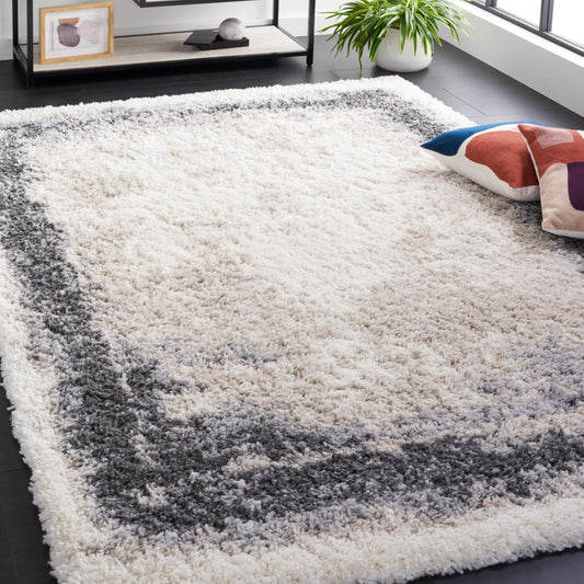 SAFAVIEH Fontana Shag Collection Accent Rug - 4' x 6', Ivory & Grey, Modern Design, Non-Shedding & Easy Care, 2-inch Thick Ideal for High Traffic Areas in Entryway, Living Room, Bedroom (FNT829A)