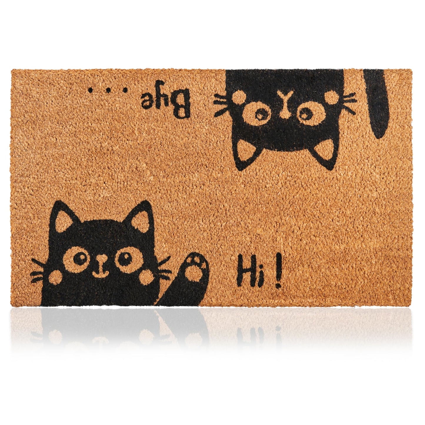 AMARU DOOR MATS - Coir Welcome Mat, Non-Slip, Hi-Bye Cat, 17 x 29 in