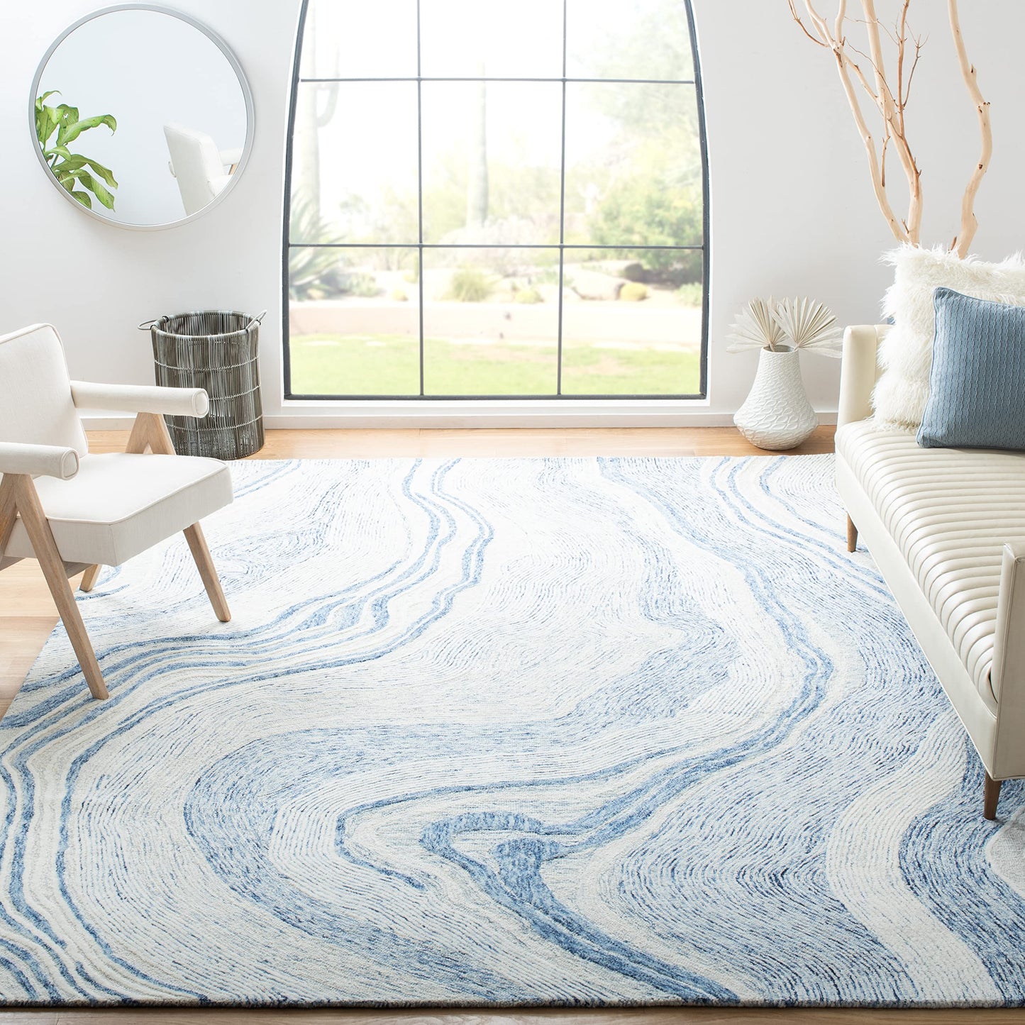 SAFAVIEH Fifth Avenue Collection 10' x 14' Blue/Ivory FTV121M Handmade Mid-Century Modern Abstract New Zealand Wool Living Room Dining Bedroom Area Rug