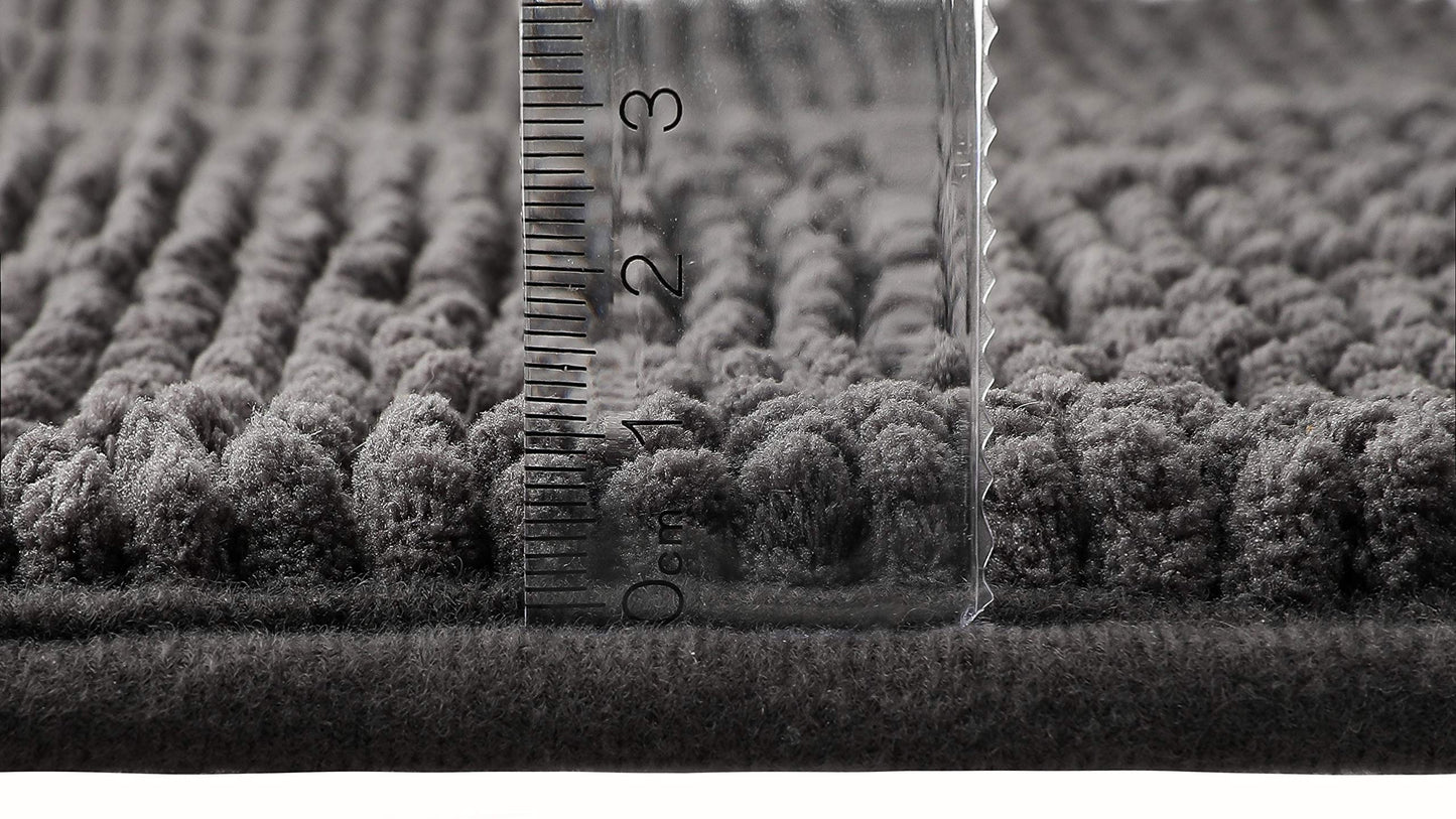 fluffy Bath Mat for Corner Showers, Made of Chenille, with Non-Slip Bottom (L-Shape | Inner Dimensions 20 x 20 inch, Anthracite)