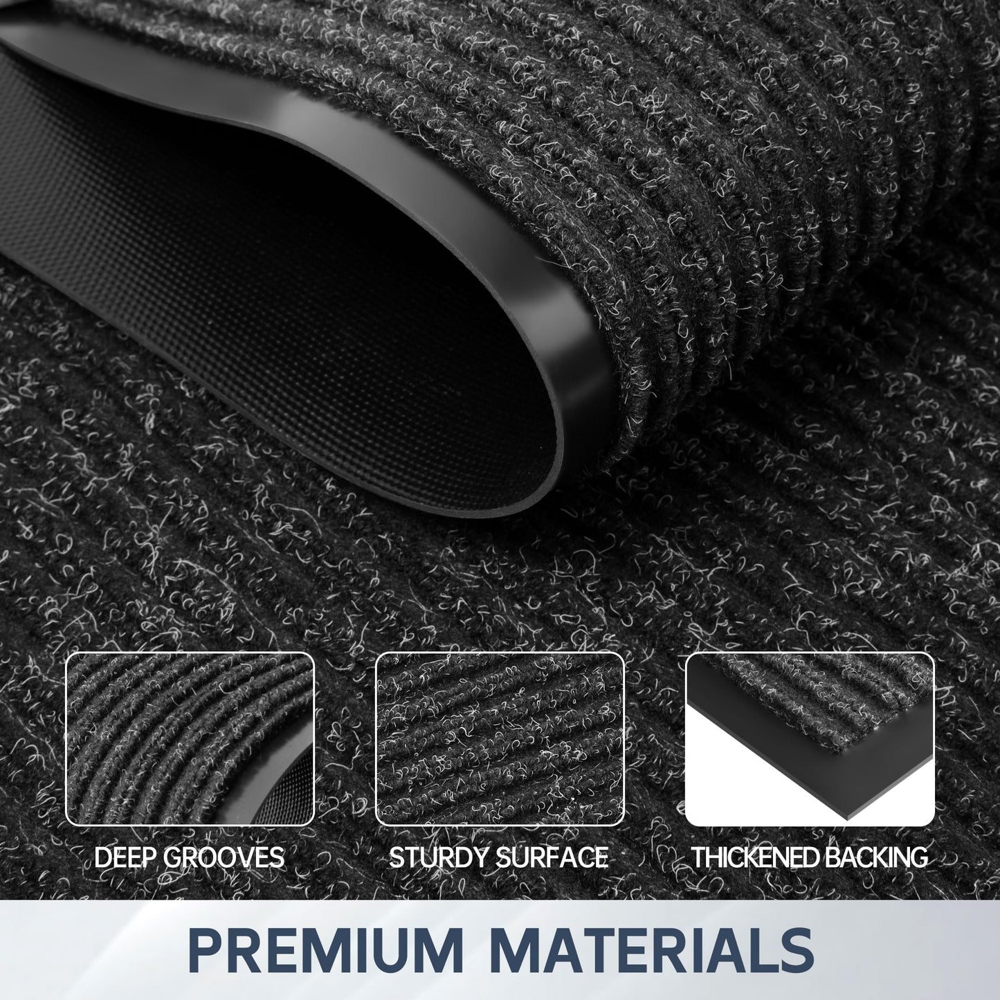 Futurwit Front Door Mat, 48" x 36" Heavy Duty Indoor Outdoor Doormat, Non-Slip Welcome Mats for Entryway, Rubber Backing Low Profile Commercial Door Mats, Black Stripe