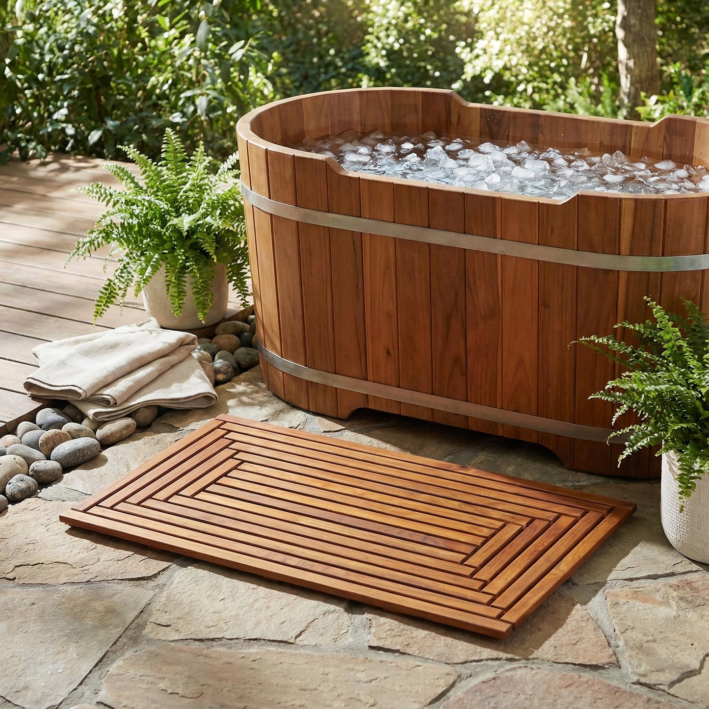 Bare Decor Giza Shower, Spa, Door Mat in Solid Teak Wood, 36" x 20"