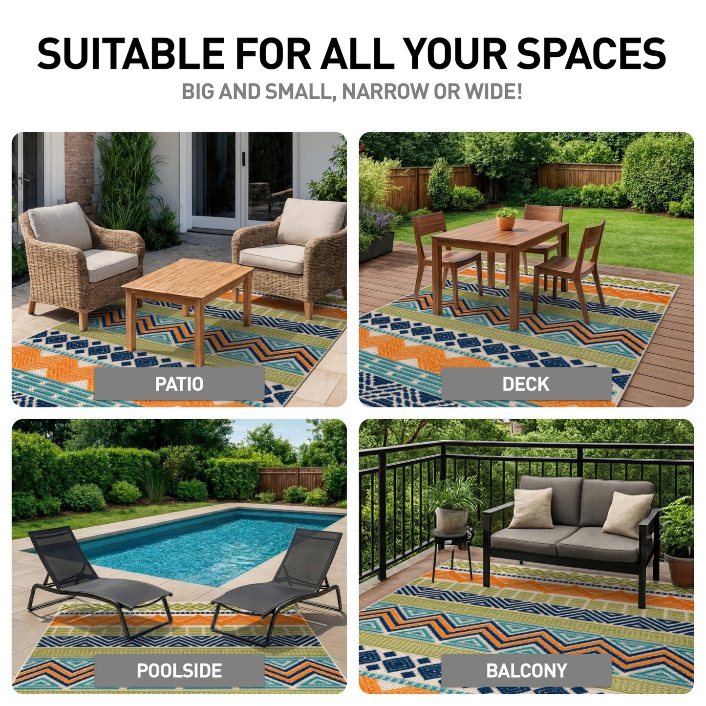 Rugshop Marbella Contemporary Boho Non-Shedding Outdoor Rug for Patio Deck Backyard Indoor/Outdoor Area Rug 5' x 7' Multi