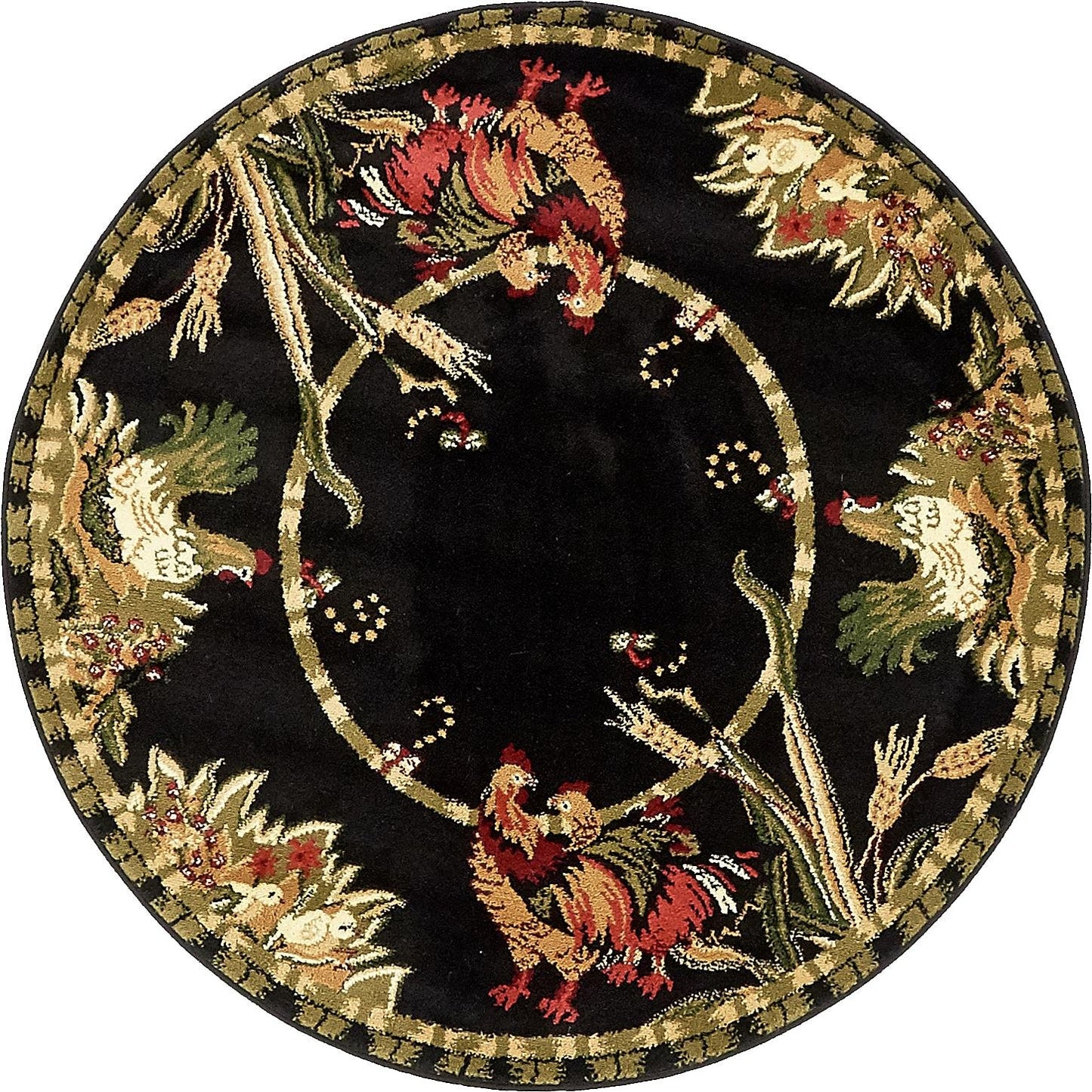 Unique Loom Barnyard Collection Area Rug - Farm (4' 1" Round, Black/ Cream)