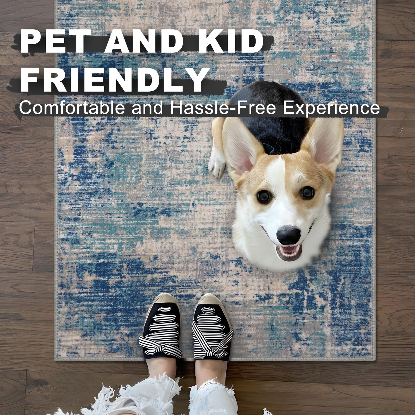 KILOCOCO Abstract Area Rug 3x5 Entryway Rug Washable Kitchen Rugs Non Slip Soft Printed Entrance Rugs Indoor Mat for Front Door Foyer Farmhouse Living Room Floor Carpet, Blue/Grey/Beige