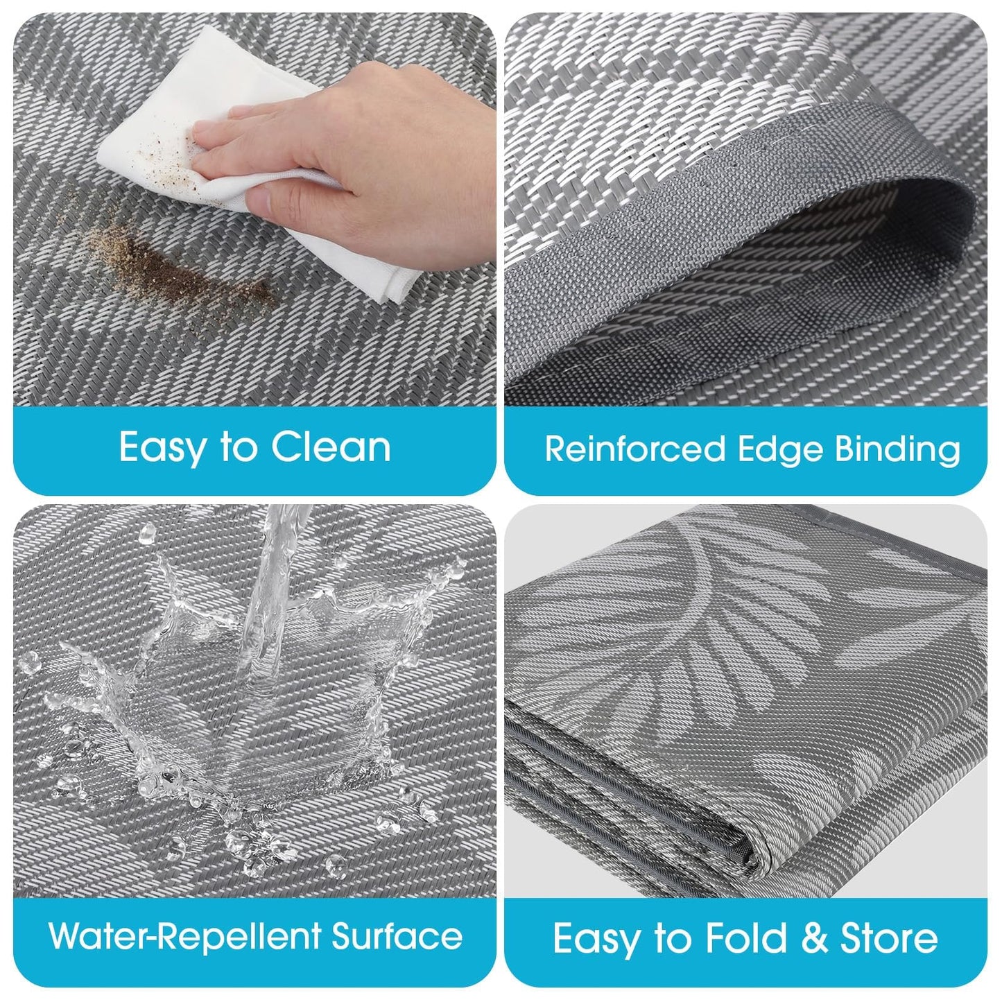 TitanCoziest Outdoor Rug for Patio - 5' x 8', Waterproof, Reversible Outdoor Plastic Straw Rugs with Reinforced Edges, Camping Mat Carpet for RV, Deck, Backyard, Balcony, Picnic, Beach (Leaf Gray)