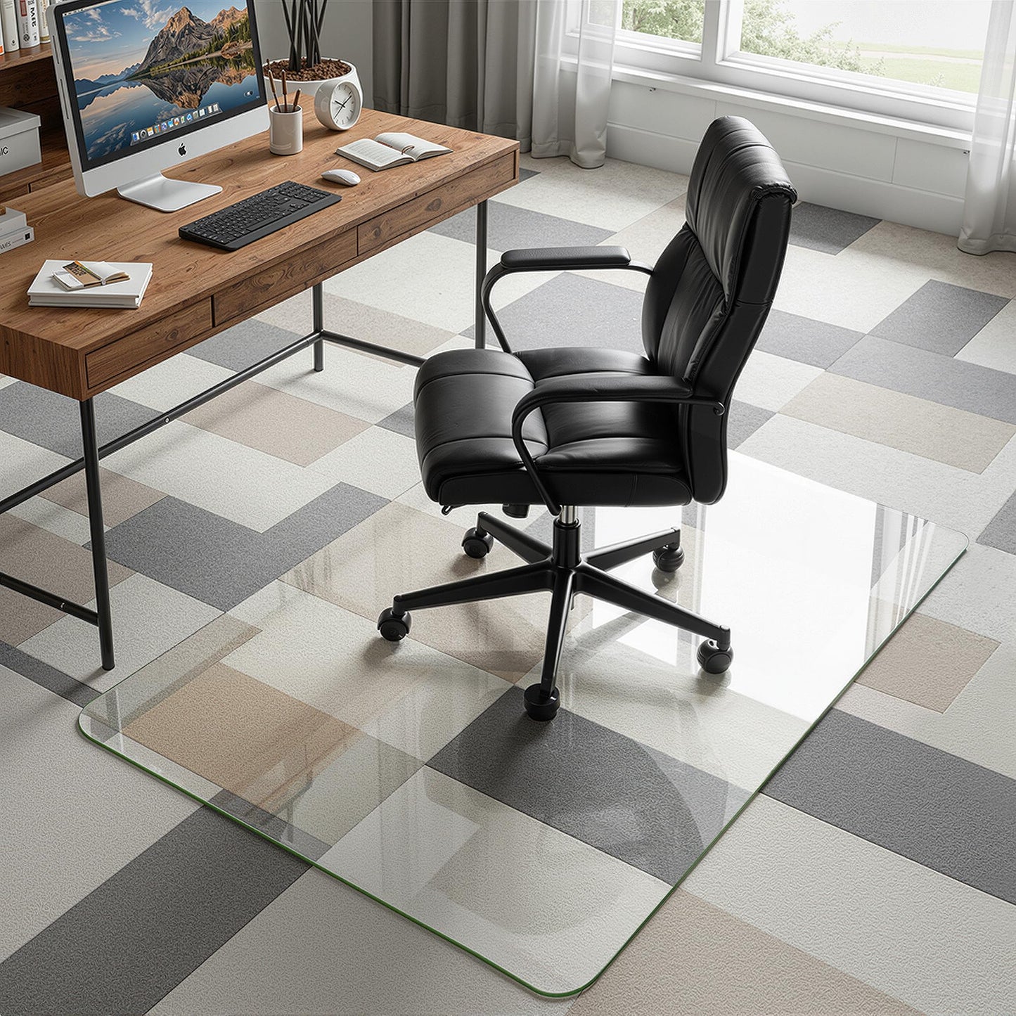 Homsion 36"x48" Tempered Glass Office Chair Mat for Carpet & Hardwood Floor, 1/5" Thick Clear Floor Protector Desk Chair Mat with Rounded and Polished Edges
