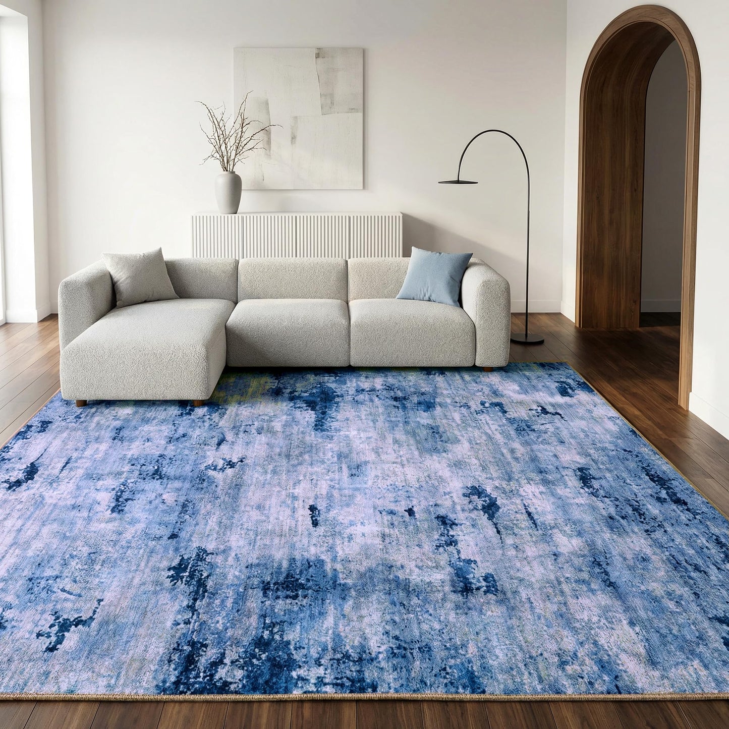 Cnythlis Washable Area Rugs for Living Room, Water Resistant 0.26 Inch Low Pile Carpet with Silicone Backing Modern Urban Luxury, Stain-Resistant & Pet-Friendly, 6'x9', Blue