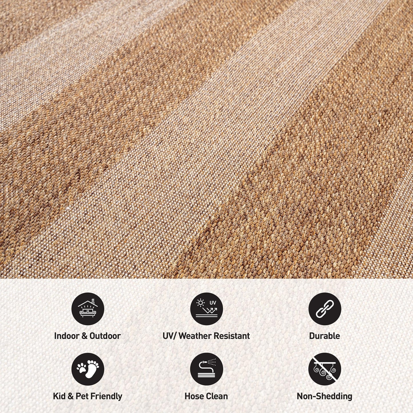 Rugshop Striped Indoor Outdoor Flat Woven Area Rug,Natural Jute-Style,Easy-Care Patio Rug for Backyard Porch Deck Balcony, 7'10" x 10' Sand/Natural