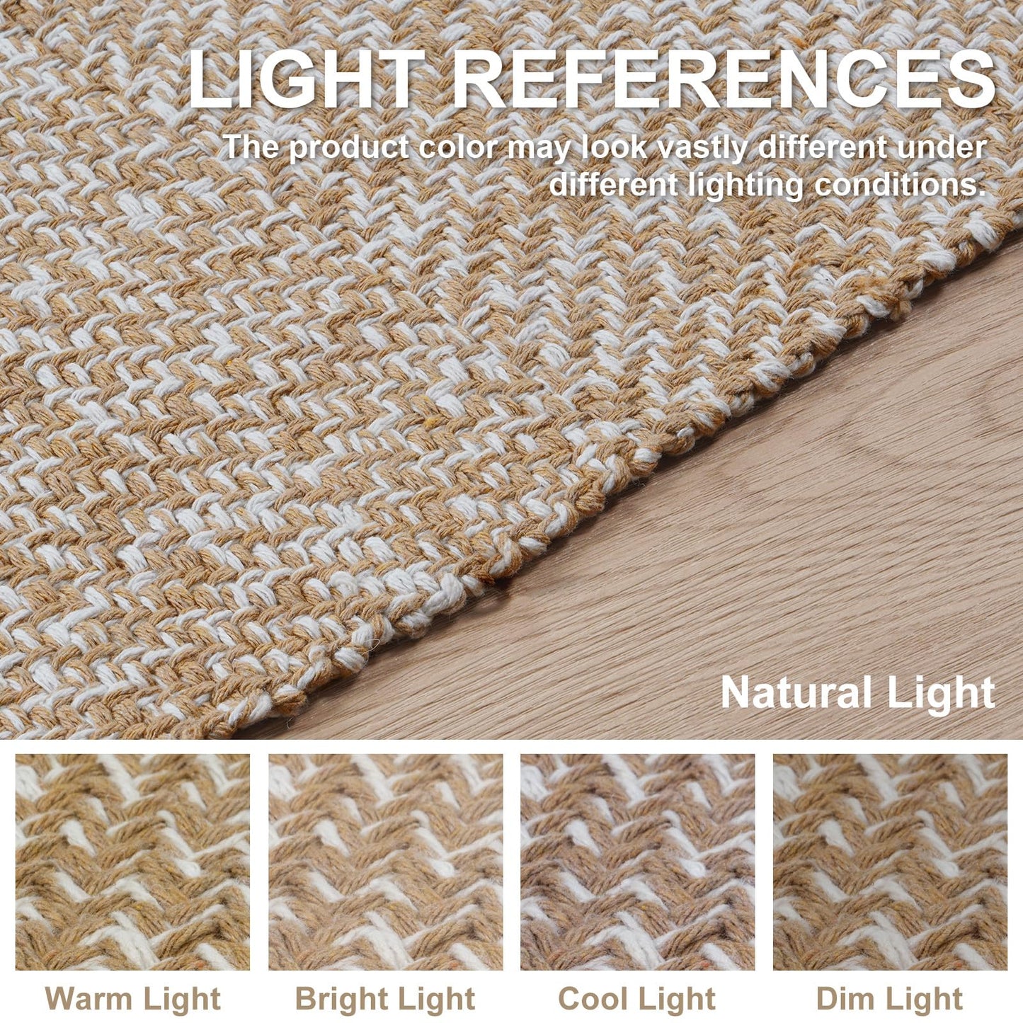 Collive Small Bathroom Rug, 2' x 3' Hand-Woven Low Profile Front Entryway Rug, Tan Cotton Reversible Washable Kitchen Mat Modern Farmhouse Carpet for Foyer Bedroom Back Door Decor