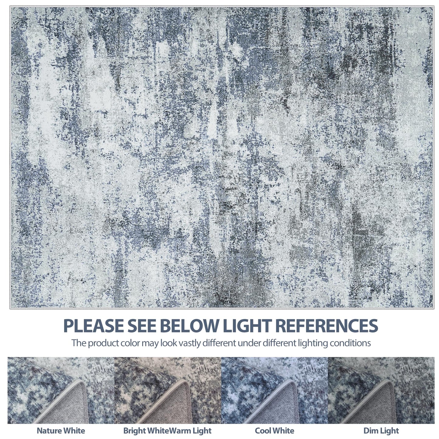 9x12 Area Rugs for Living Room Washable: Abstract Large Rug for Dining Room Bedroom Carpet Non Slip 9 by 12 Indoor Modern Nursery Home Office Blue Grey