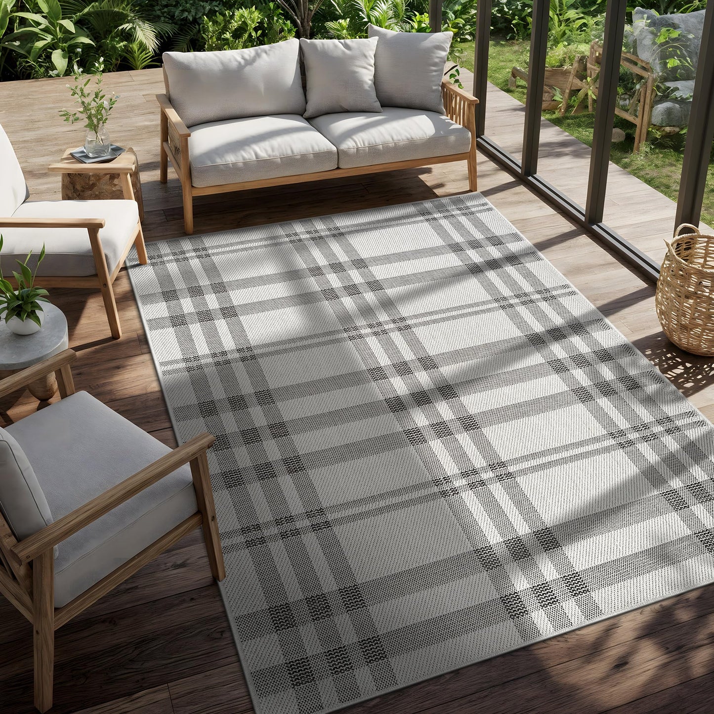 CAMILSON Easy Jute Rug 10x14, Indoor Outdoor Off-White Color Fiber Area Rugs for Living Room Patio and Dining Room Rug, Checkred Boho Woven Design, Easy-Cleaning, Washable Outside Carpet (10 x 14)