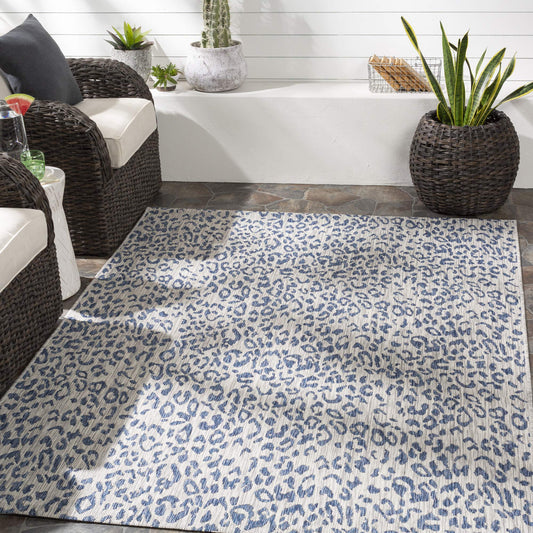 Livabliss Esperanza Leopard Outdoor Area Rug,5'3" x 7'7",Bright Blue/Ivory