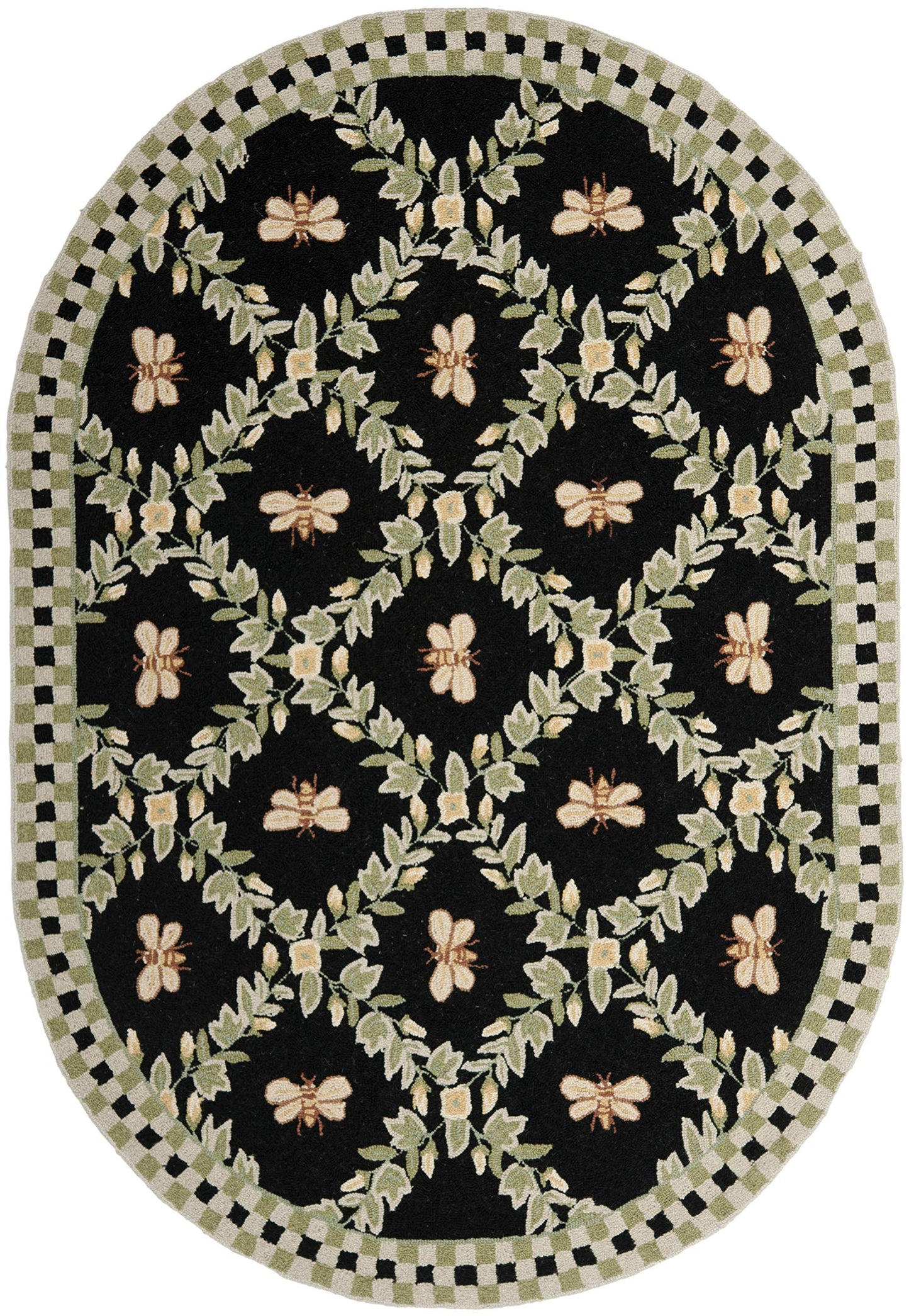 SAFAVIEH Chelsea Collection Area Rug - 3' x 5' Oval, Black, Hand-Hooked French Country Wool, Floral Design, Ideal for Living Room, Bedroom, Dining Room (HK55B-3OV)
