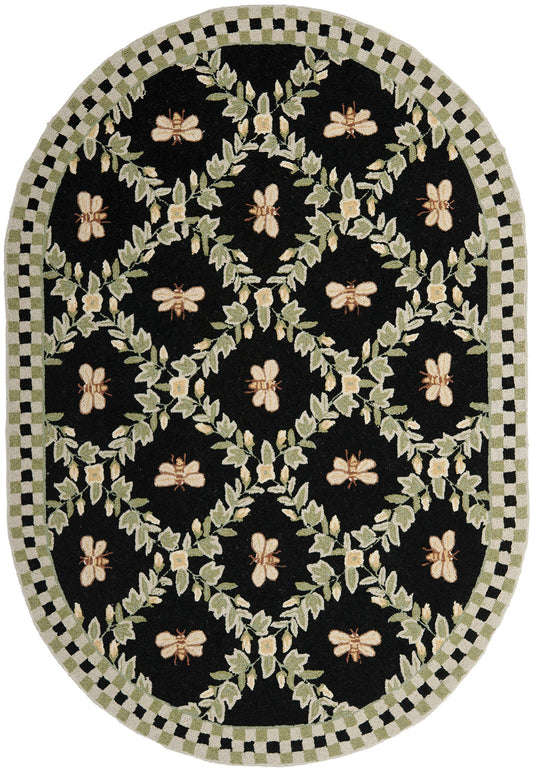 SAFAVIEH Chelsea Collection Area Rug - 3' x 5' Oval, Black, Hand-Hooked French Country Wool, Floral Design, Ideal for Living Room, Bedroom, Dining Room (HK55B-3OV)