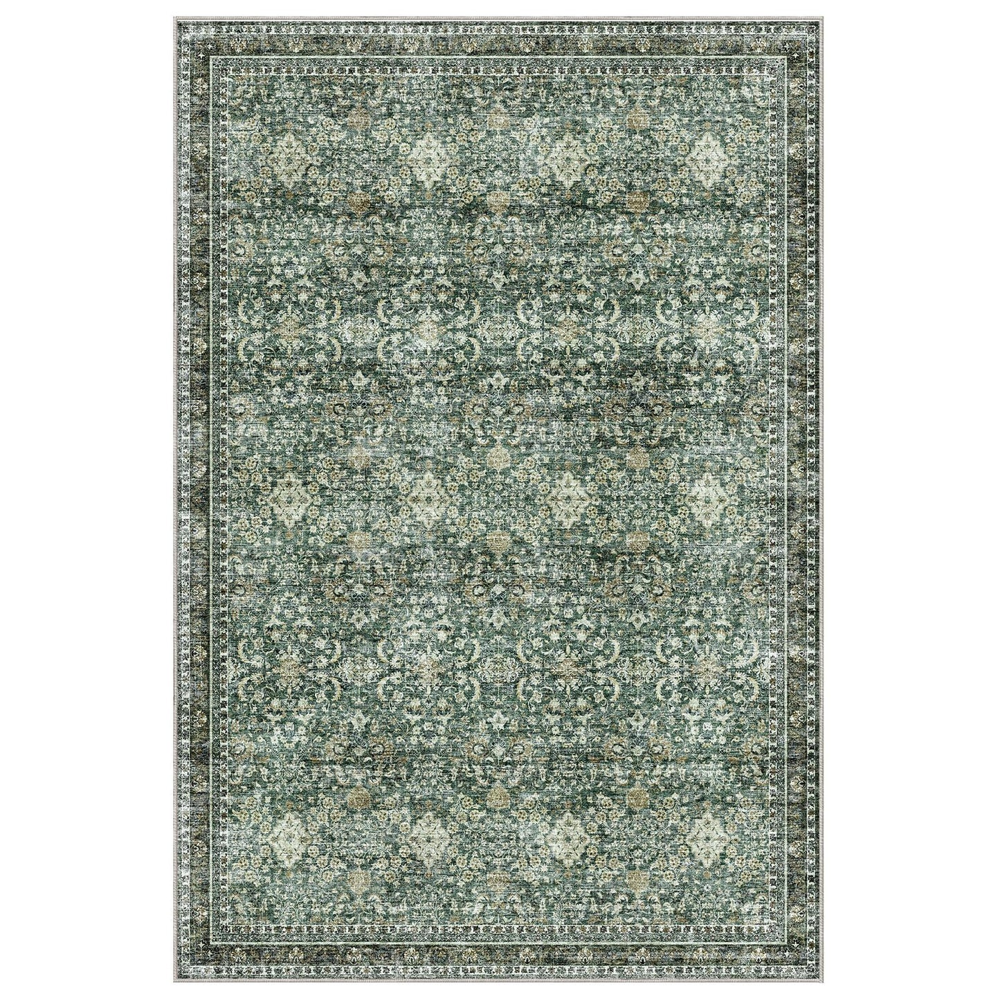 Sasttie 4x6 Area Rug, Ultra-Soft Washable Rug, Low Pile Foldable Thin Carpets with Non-Slip Backing, Skin-Friendly Stain Resistant Carpet for Living Room, Bedroom, Kitchen, Dorm, 4x6, Dark Green