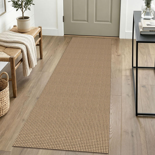 IOHOUZE Washable Runner Rug 2x6 Non Slip Rubber Backed Runners for Hallways Entryway Runner Indoor, Kitchen Rugs Woven Cotton Floor Carpet for Hall Entrance Bedroom, Orange/Tan/Brown
