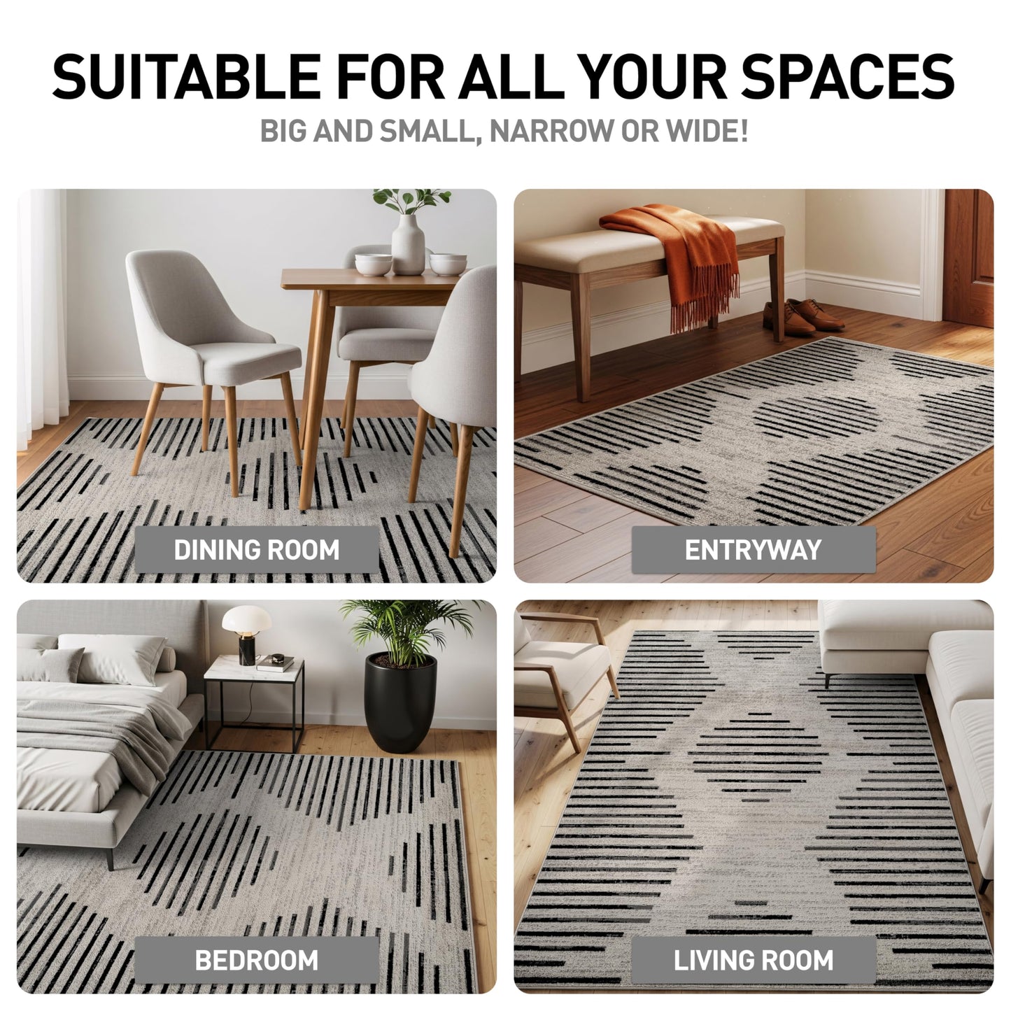 Rugshop Contemporary Abstract Indoor Area Rug for Entryway,Bedroom,Kitchen Rug Low Pile Rug with Jute Backing 4' x 6' Cream