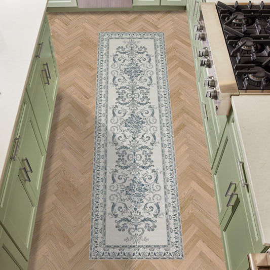 Laura Ashley Sea Spray Blue Josette Medallion Machine Washable & Slip Resistant 26" x 72" Runner Rug