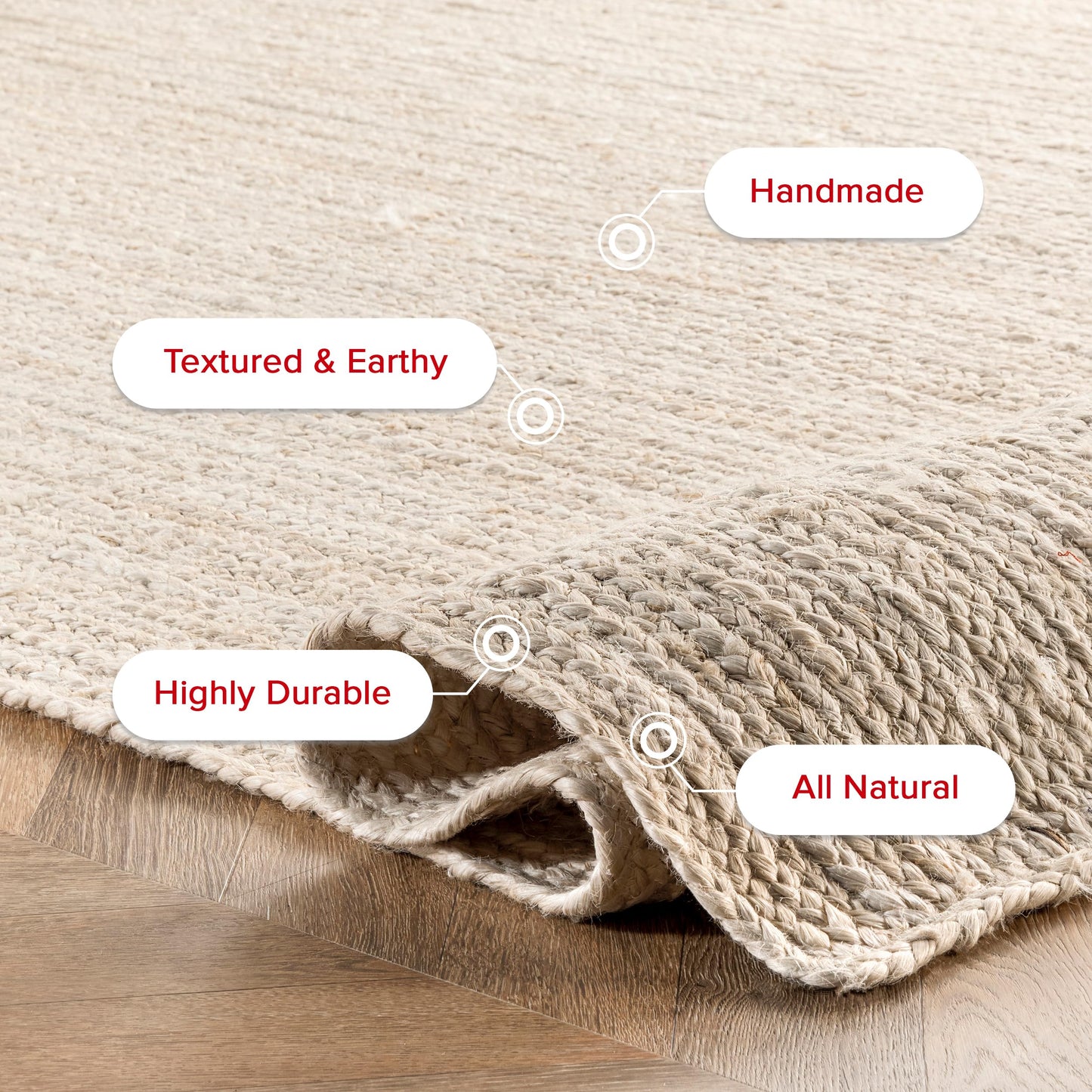 nuLOOM 3x5 Rigo Jute Hand Woven Area Rug, Off White, Solid Farmhouse Design, Natural Fiber, For Bedroom, Living Room, Dining Room, Hallway, Office, Kitchen, Entryway