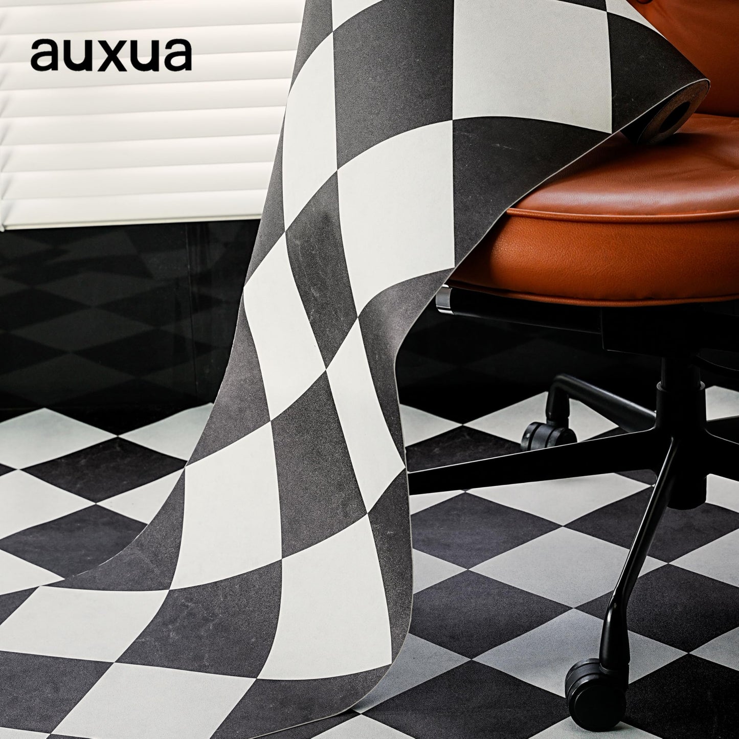auxua Peel and Stick Floor Tile, Black Checked Pattern Continuous Vinyl Roll Flooring – 15.7'' x 19.68 ft Roll Covers 25.83 sq. ft, Effortless Alignment, Seamless Look Design for Bathroom, Kitchen