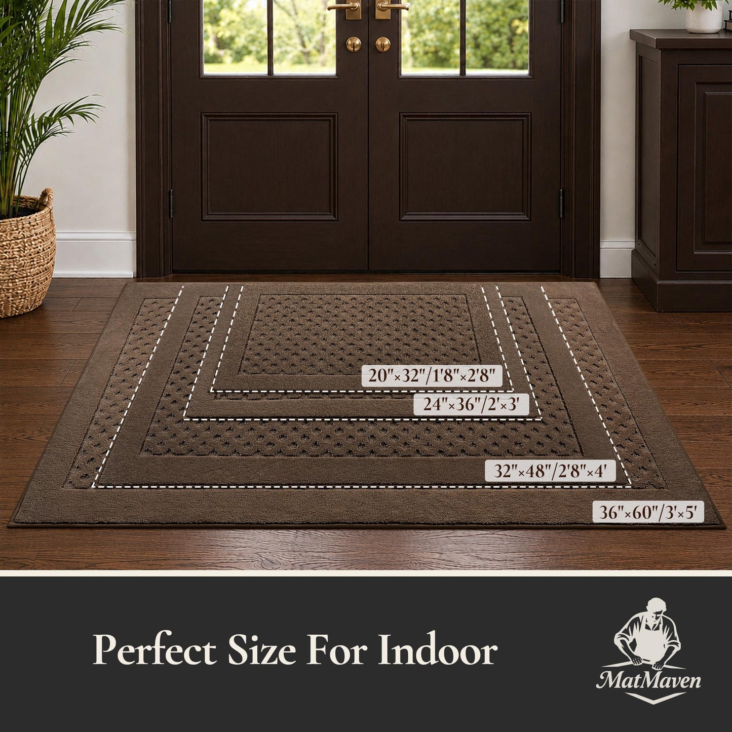 MatMaven Dirt Trapper Door Mat 36"x 60", Non-Slip Washable Doormat Entryway Rugs, Dirt Resistant and Absorbent Welcome Mat, Low Profile Floor Mats for Front Back and Entrance, Brown