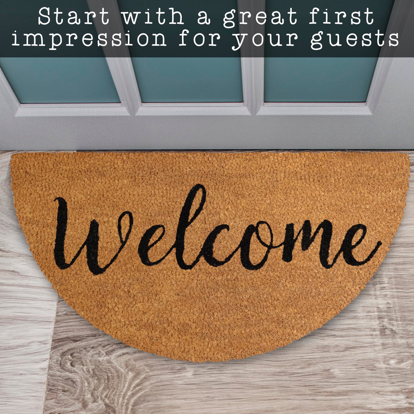MAINEVENT Welcome Half Circle Door Mat Outdoor 30x17 Inch, Half Circle Outdoor Mat for Covered Porch Patio, Half Round Door Mat w/Anti-Slip PVC Backing